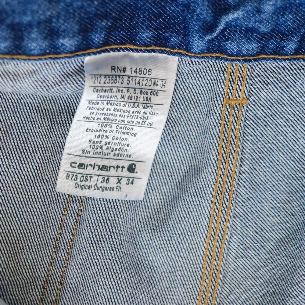 Vintage Carhartt B73 DST Double Knee Denim Work Pants Jeans 36x34 Made In Mexico